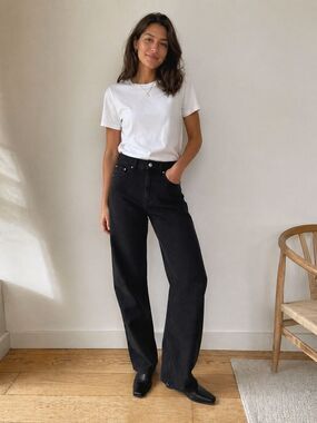 NWT Madewell Balloon Jeans Black Frost W25 High Rise Barrel Leg Denim Rigid